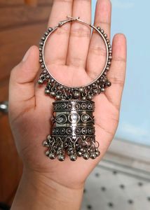 Oxidised Silver Large Jhumkis