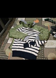 Striped Knit Sweater & Green Puffer Jacket