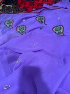 Elegant Embroidered Purple Saree