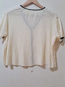 Cream &amp; Black Ribbed Cardigan Top