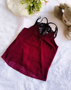 Burgundy Lace Trim Cami Top