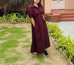 Maroon Collared Maxi Dress