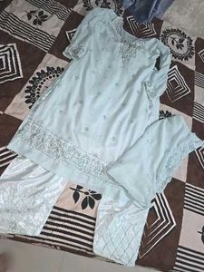 Elegant Light Blue Embroidered Kurta Set