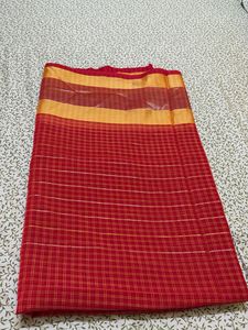 Red Checked Saree with peticoat