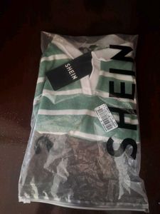 Green Striped Cropped Polo Shirt