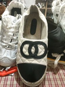 Stylish White & Black Slip-Ons