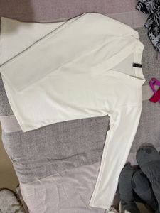White V-Neck Long Sleeve Relaxed Fit Top