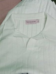 Men's solid Polo neck pure cotton white T shirt