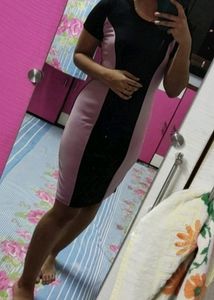 Women Bodycon Pink Black Dress