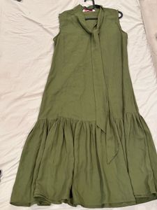 Casual Olive Green Ruffle Dress