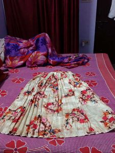 Floral Print Pleated ethnic long skirt