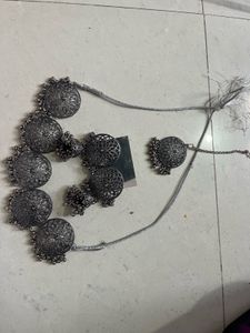 Oxidized Silver Jhumka Earrings