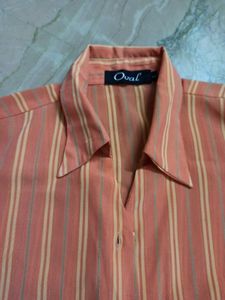 Orange Striped Button-Up Shirt