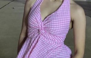 Chic Pink Gingham Halter Top