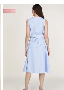 Light Blue Striped Button-Up Midi Dress