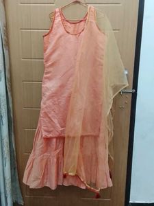 Elegant Peach Maxi Dress with Dupatta