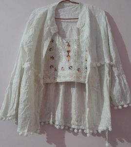 White Embroidered Top & Shrug Set