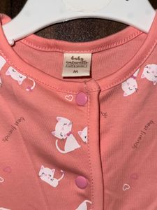 Cute Pink Baby Romper with Cat Print