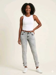 Stylish Acid Wash Jeans with White Tank