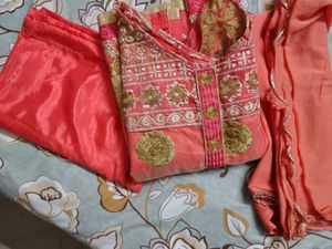 Elegant Peach Kurta with Gold Embellishments