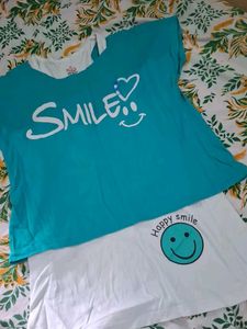 Cute Teal T-Shirt with Smile Graphic