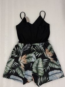 Women's Black Leaf Print Romper