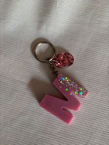 Pink Glitter Letter "M" Keychain
