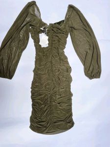 Mesh Ruched Long Sleeve Dress