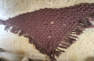 Poncho Style Knitted Scarf with Fringe