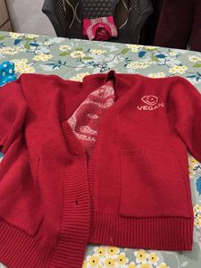 Red "Vegan" Cardigan Sweater