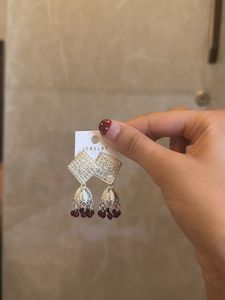 Elegant Jhumka Earrings with Red Beads