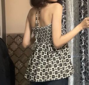 Stylish Geometric Print Peplum Top