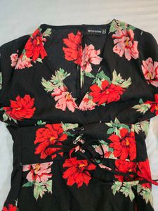 Floral Print Wrap Dress with Ruffle Sleeves