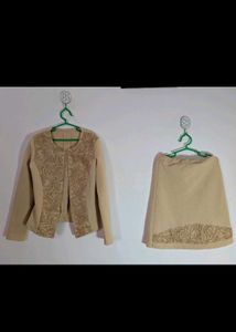 Girls Beige Skirt &amp; Jacket Set