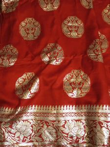 Red Saree With green Brand New Blouse