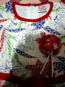 New Cute Floral Print Dress with Red Bow