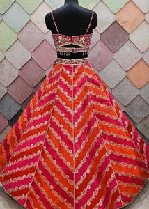 Vibrant Orange &amp; Pink Striped Lehenga Choli Set