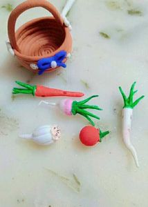 Handmade Clay Basket with Vegetables