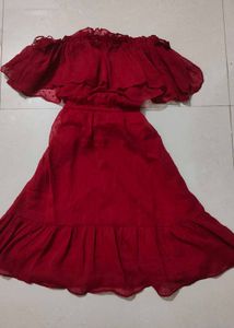 Chic Off-Shoulder Ruffled Red Dress