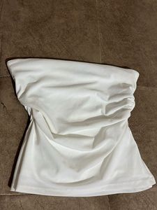 White Strapless Ruched Top