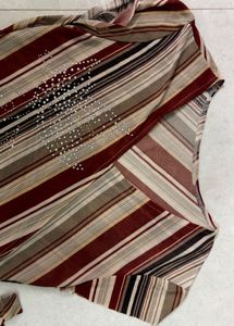 Striped Wrap Top with Rhinestone Detail