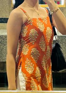 Orange Block Print Backless Kurta