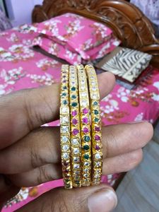 ✨ Elegant Gold-Toned Stone Bangles Set for Sale ✨