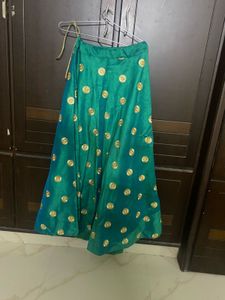 Teal Green Ethnic Skirt with Gold Motifs