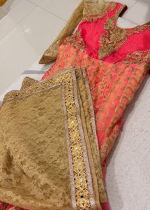 Royal Pink &amp; Gold Anarkali Gown with Dupat