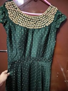 Elegant Green Ethnic Gown with golden work ✨