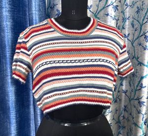 Striped Cropped Knit Top + free
