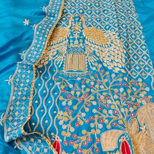 Firozi Blue Peacock Embroidered Party Wear Suit