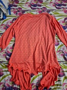 Peach Schiffli Eyelet Shrug Navy Top