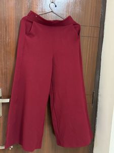 Maroon Wide-Leg Pants